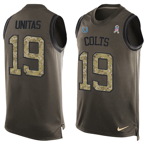 Men's Limited Johnny Unitas Nike Jersey Green - #19 Salute to Service Tank Top NFL Indianapolis Colts